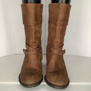 Born Brown Nubuck Leather Side Zip Mid Calf Women’s Heeled Boots 9.5 Boho